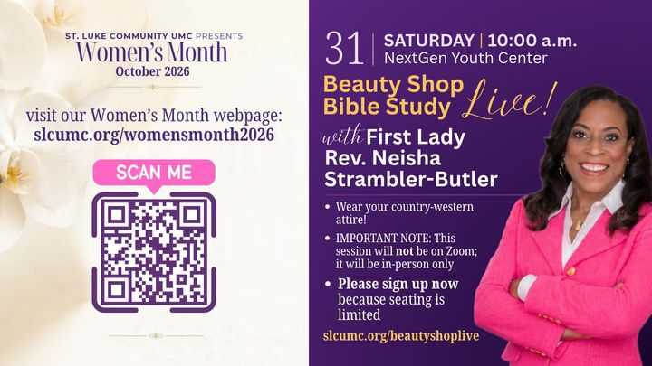 Original Beauty Shop Bible Study Live flyer with First Lady Rev. Neisha Strambler-Butler. The October 31 event is postponed.